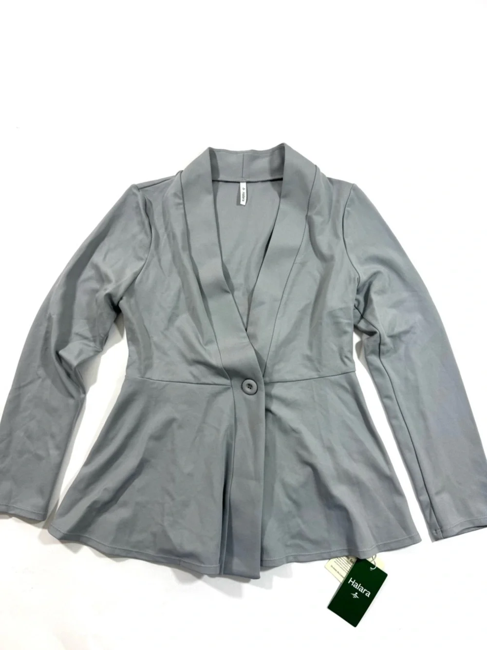 New Halara V Neck Single Button Peplum Jacket Earthy Grey - Picture 3 of 8